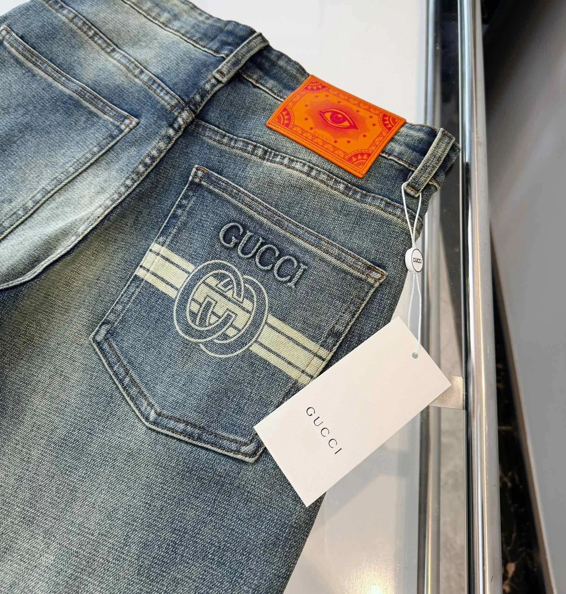 Gucci GG Logo Embroidered Denim Jeans Blue - 9