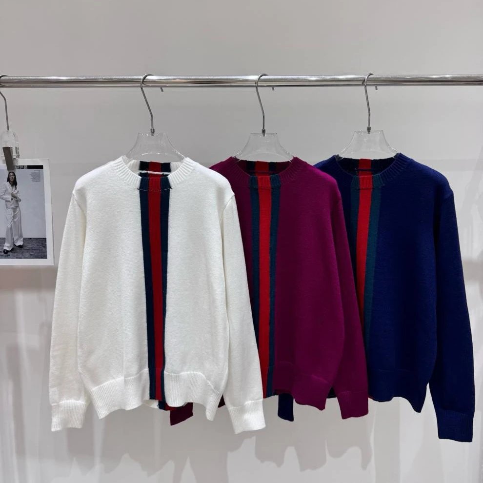Unbranded Knitwear Crew Neck Knit Sweater with Contrast Center Stripe image 1
