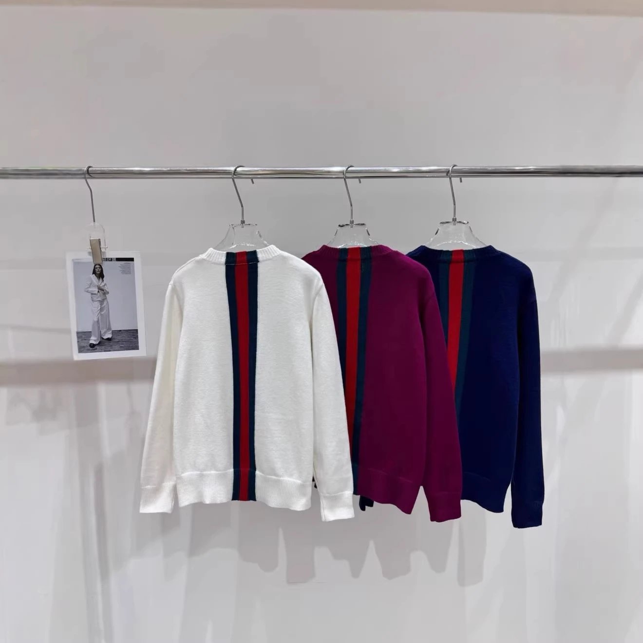 Unbranded Knitwear Crew Neck Knit Sweater with Contrast Center Stripe image 2