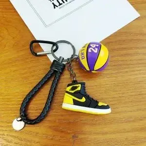 Air Jordan 1 High OG Yellow Black Keychain with Lakers Basketball Charm Accessories - 1