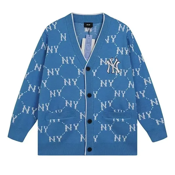 MLB New York Yankees All-Over Logo Cardigan Blue Outerwear.cardigan - 1
