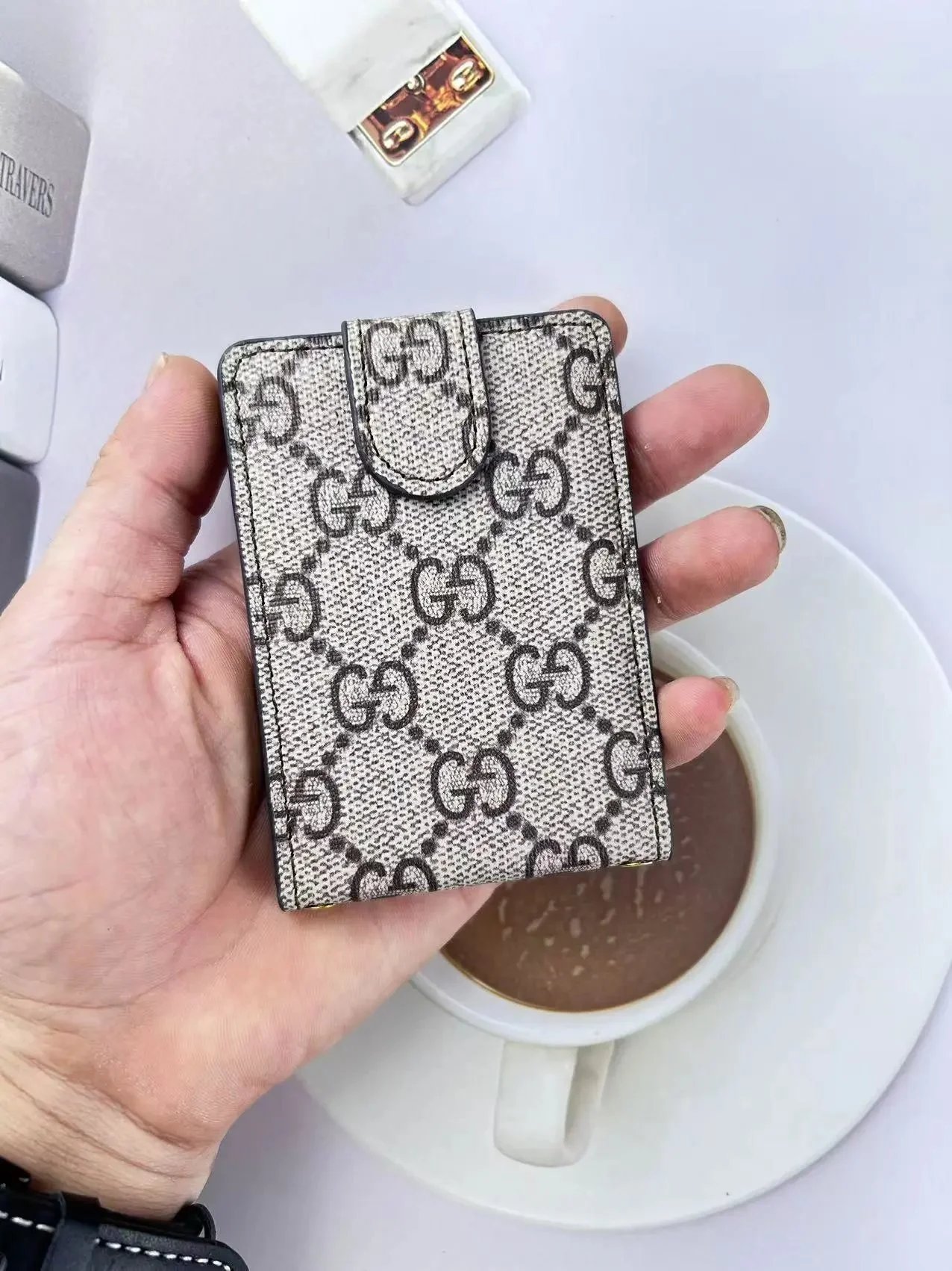 Gucci GG Marmont Card Holder Beige Canvas Wallet - 7