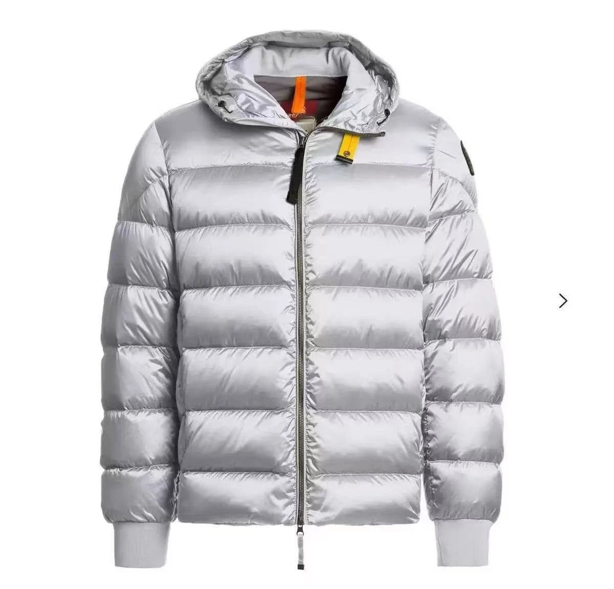 Parajumpers Down Jackets Hooded quilted puffer jacket with yellow neck strap — 1 silver down jacket