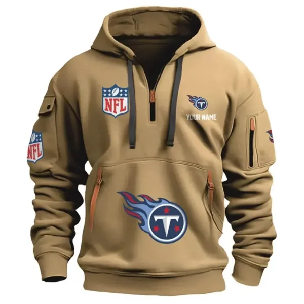 NFL Tennessee Titans Custom Name Half-Zip Hoodie Beige - 1