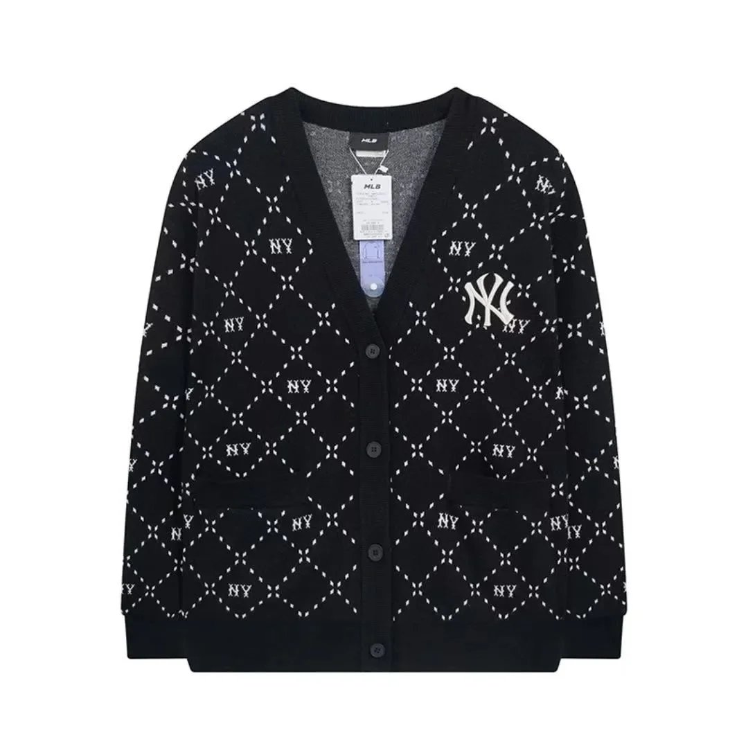 MLB New York Yankees All-Over Logo Cardigan Beige Knit Cardigan - 7