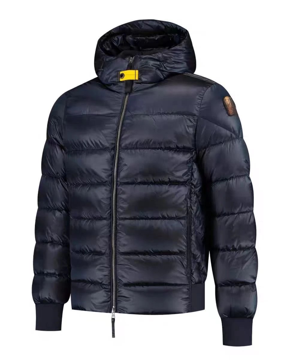 Parajumpers Down Jackets Hooded quilted puffer jacket with yellow neck strap — 1 blue down jacket