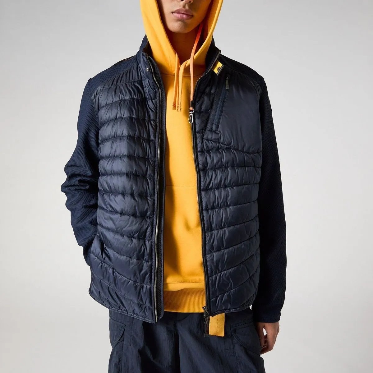 Parajumpers Down Jackets Hooded quilted puffer jacket with yellow neck strap — 6 Blue collar stitching down jacket want to [new