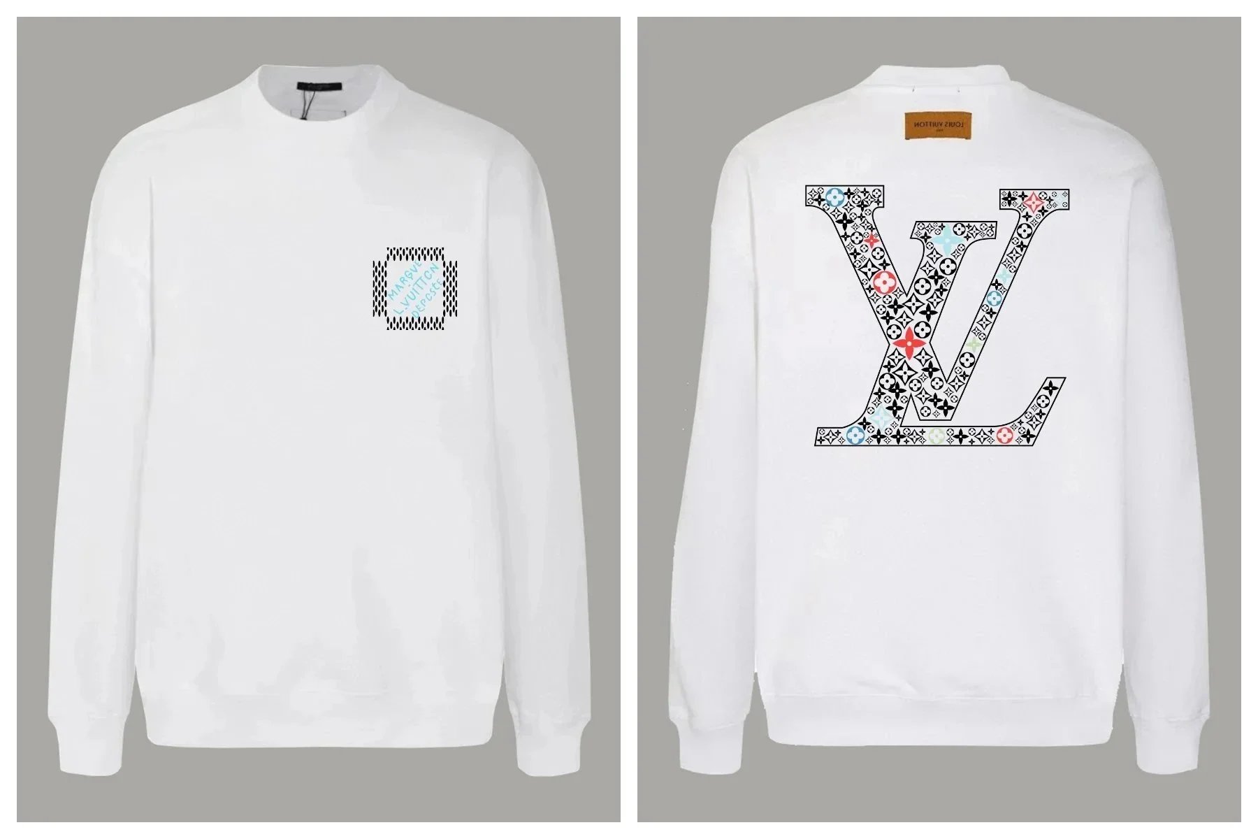 Louis Vuitton Knitwear Crew-Neck Logo Knit Sweater — Printed Crew-Neck Sweatshirt-White