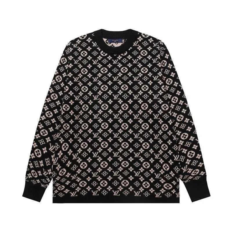 Louis Vuitton Knitwear Crew-Neck Logo Knit Sweater — Black and white contrast, dense