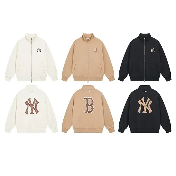 MLB Boston Red Sox Embroidered Track Jacket Beige Outerwear - 3