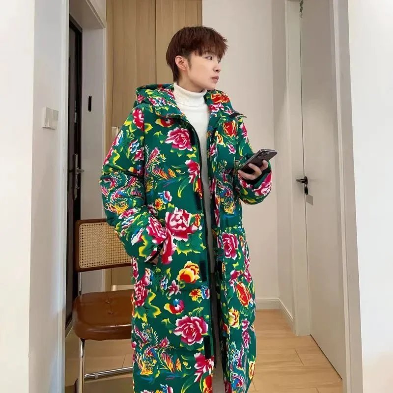 Unbranded Coats Hooded floral-print padded long coat image 13