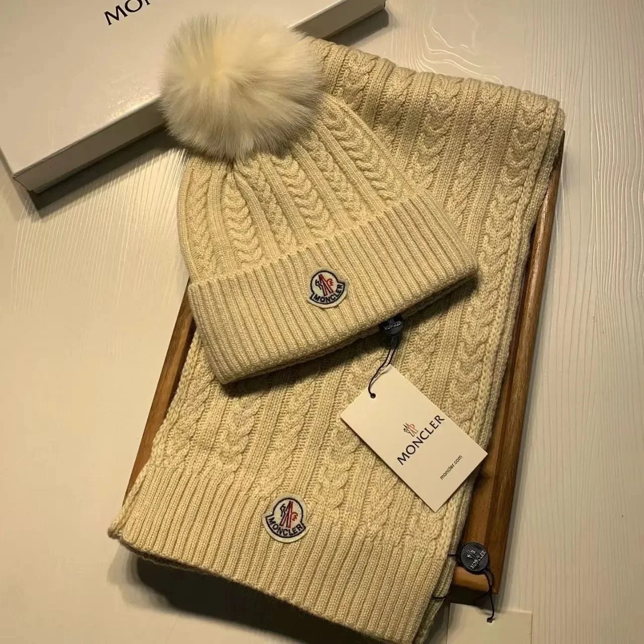 Moncler Knitted beanie, scarf and gloves set — 17
