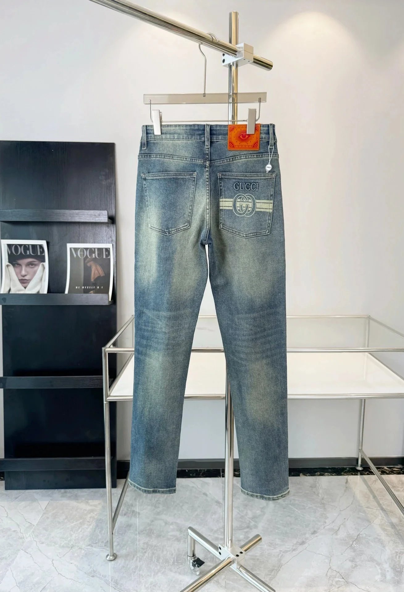 Gucci GG Logo Embroidered Denim Jeans Blue - 5