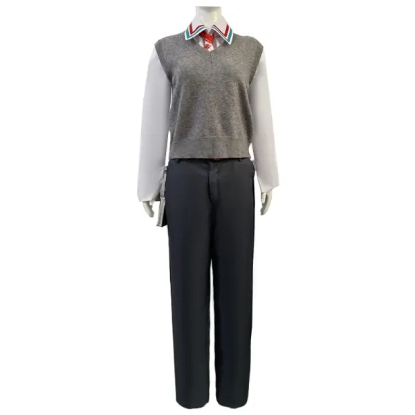 Design School Uniform Set Navy Gray Red White Blazer Pants Shirt Sweater Tie Bag - 10