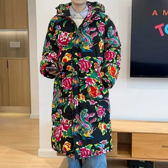Unbranded Coats Hooded floral-print padded long coat product detail image 5