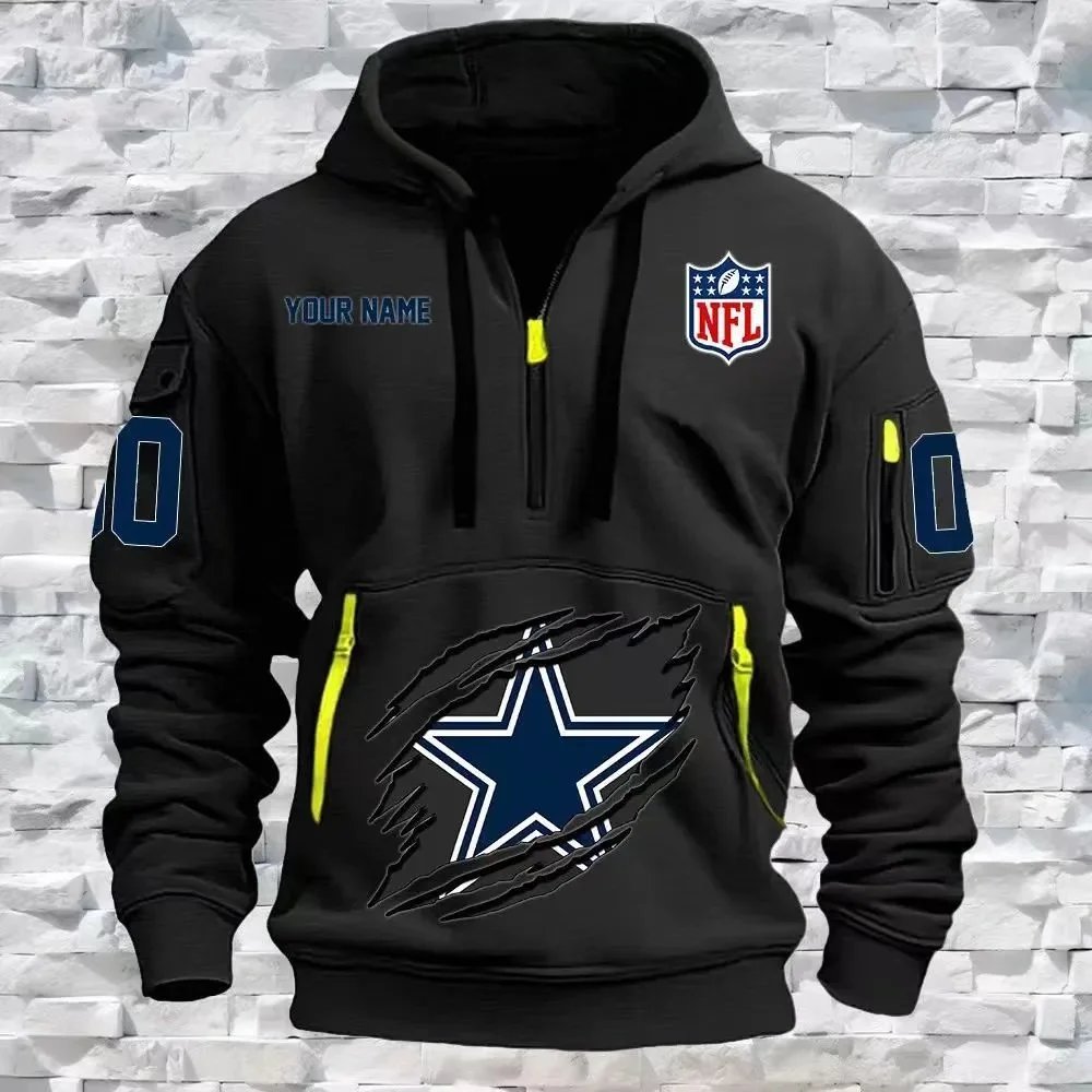 Philadelphia Eagles NFL Custom Name Half-Zip Hoodie Black - 6