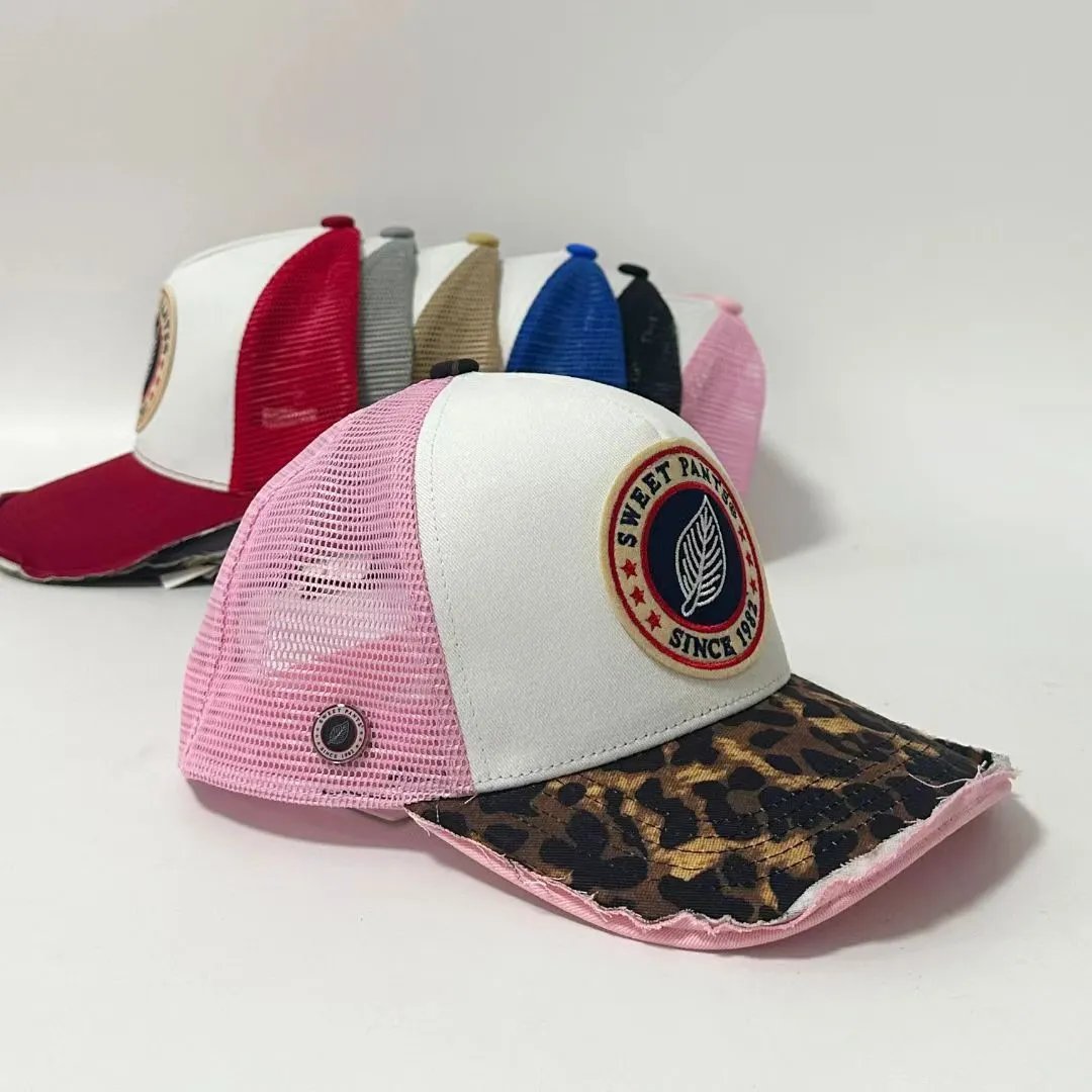 Sweet Pants Hats Mesh Trucker Cap with Embroidered Patch and Distressed Brim image 5
