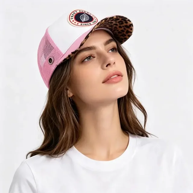 Sweet Pants Hats Mesh Trucker Cap with Embroidered Patch and Distressed Brim product detail image 1