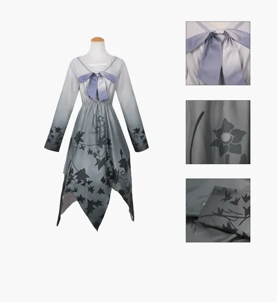 Design Xiaoshan Ruixi Set Gray Dress with Bow and Belt Dress - 16