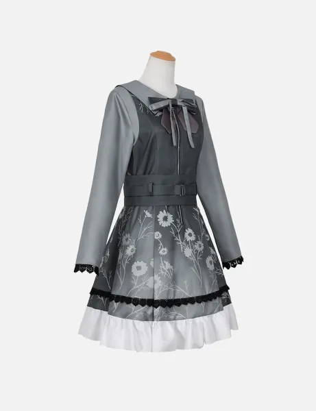 Design Xiaoshan Ruixi Set Gray Dress with Bow and Belt Dress - 24
