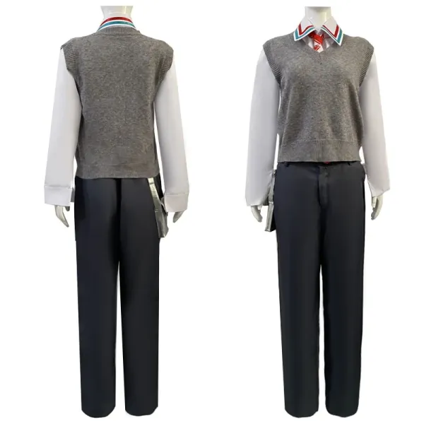 Design School Uniform Set Navy Gray Red White Blazer Pants Shirt Sweater Tie Bag - 13