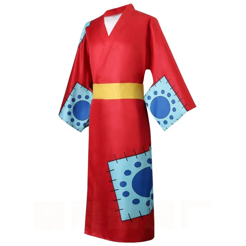 Design Red Kimono-Style Robe with Blue Floral Pattern Sleepwear - 8