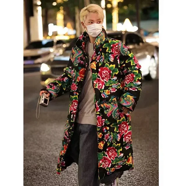 Unbranded Coats Hooded floral-print padded long coat product detail image 3