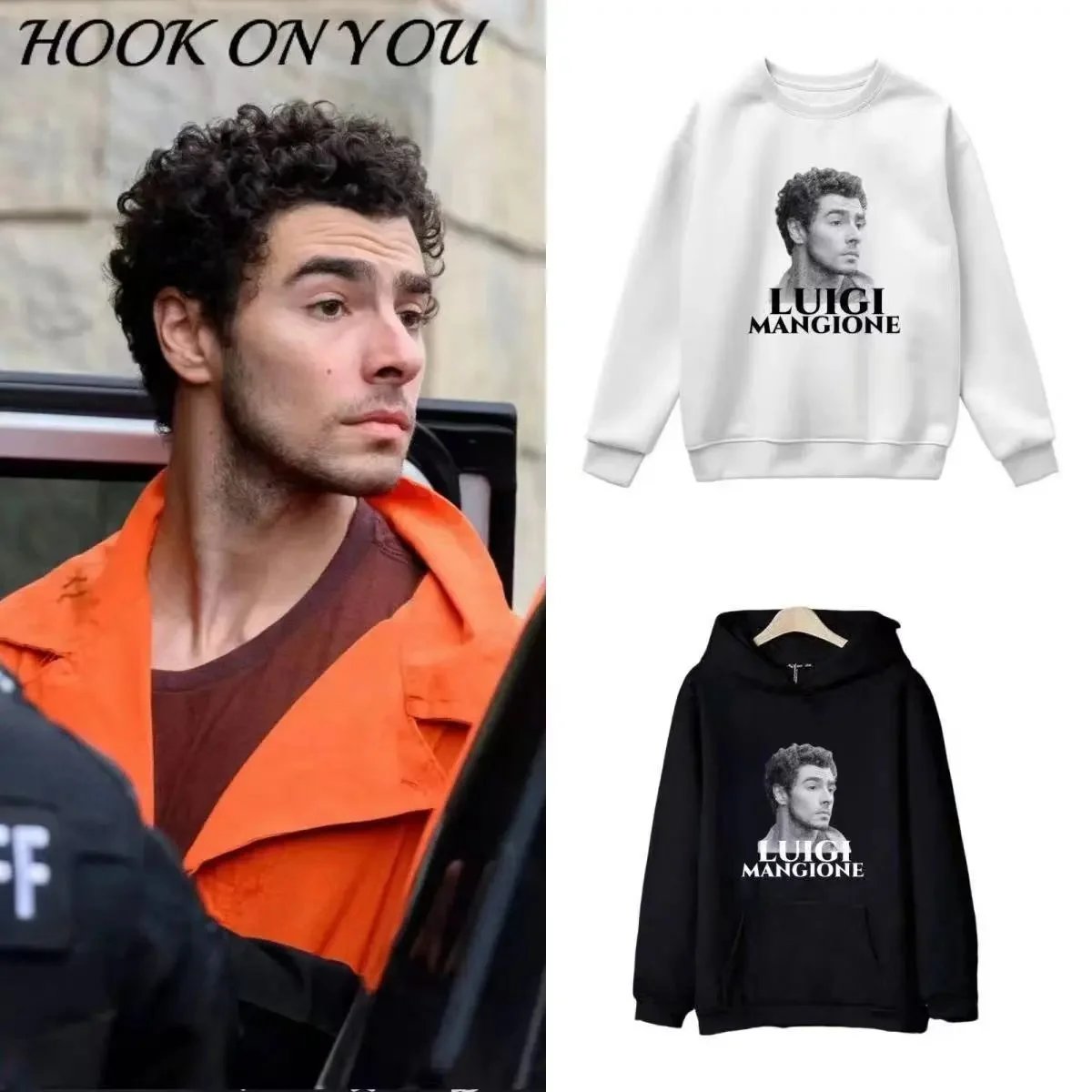 Design Luigi Mangione Portrait Black Hoodie - 3