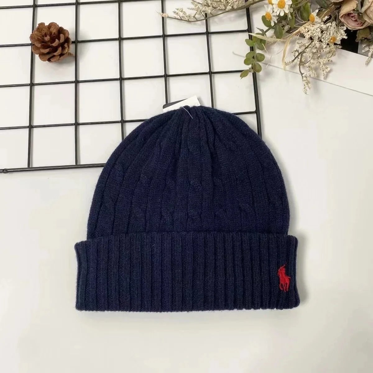 Ralph Lauren Hats Cuffed Knit Beanie with Embroidered Polo Pony — 22