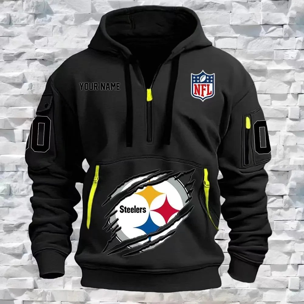 Philadelphia Eagles NFL Custom Name Half-Zip Hoodie Black - 7