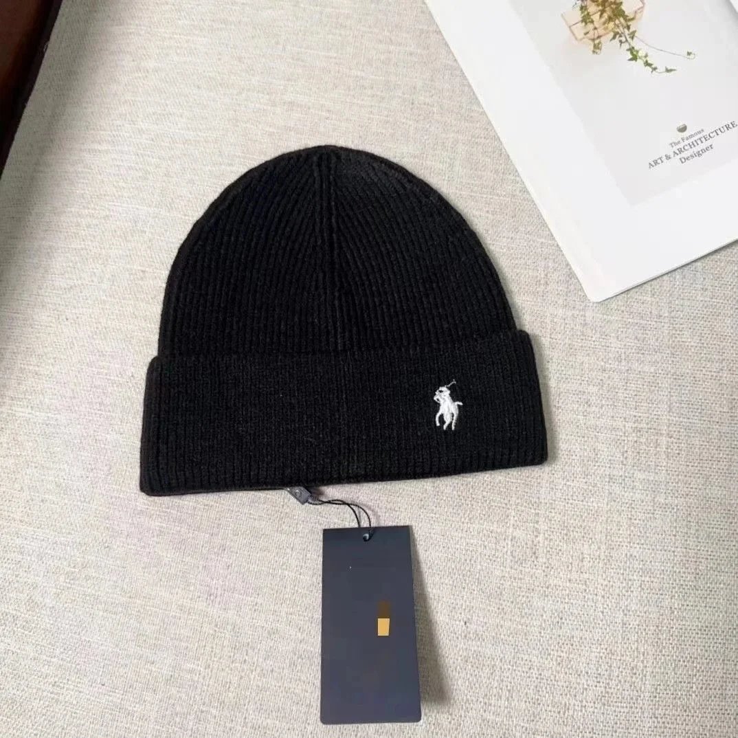 Ralph Lauren Hats Cuffed Knit Beanie with Embroidered Polo Pony — 36