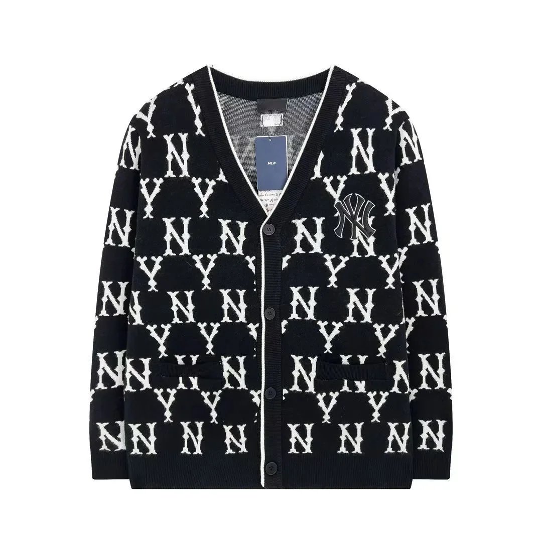 MLB New York Yankees All-Over Logo Cardigan Beige Knit Cardigan - 5