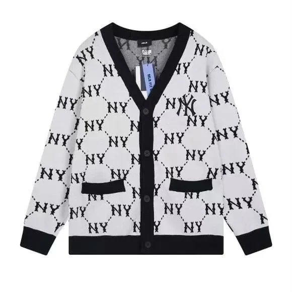 MLB New York Yankees All-Over Logo Cardigan Beige Knit Cardigan - 10
