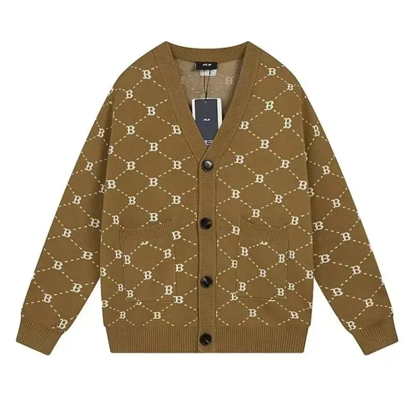 MLB Logo Pattern Cardigan Brown Knit Cardigan Outerwear.cardigan - 1