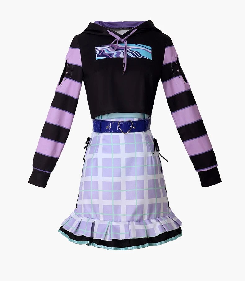 Design World Plan (Sai ) Cosplay Set Black Purple Plaid T-Shirt Skirt Ensemble - 28