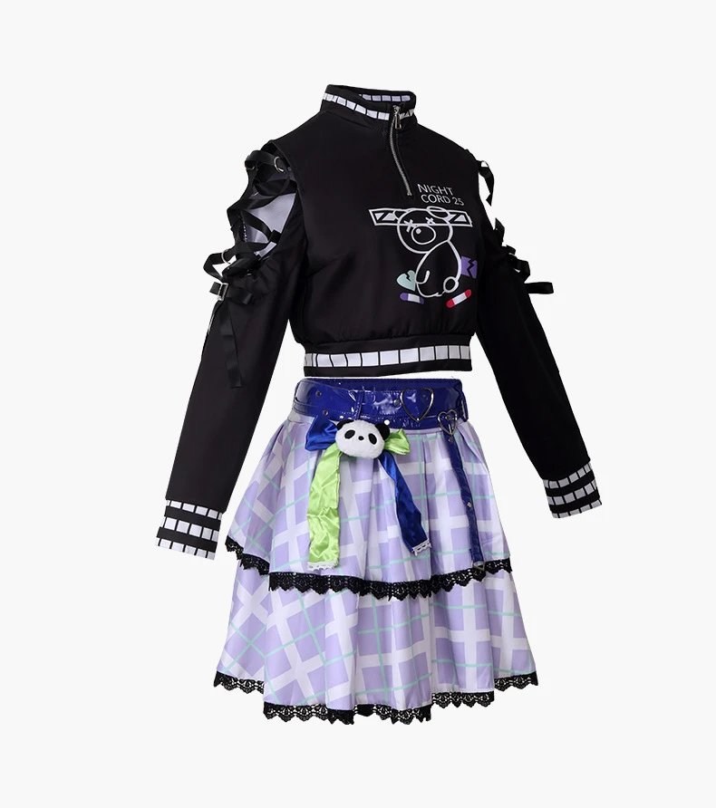 Design World Plan (Sai ) Cosplay Set Black Purple Plaid T-Shirt Skirt Ensemble - 41