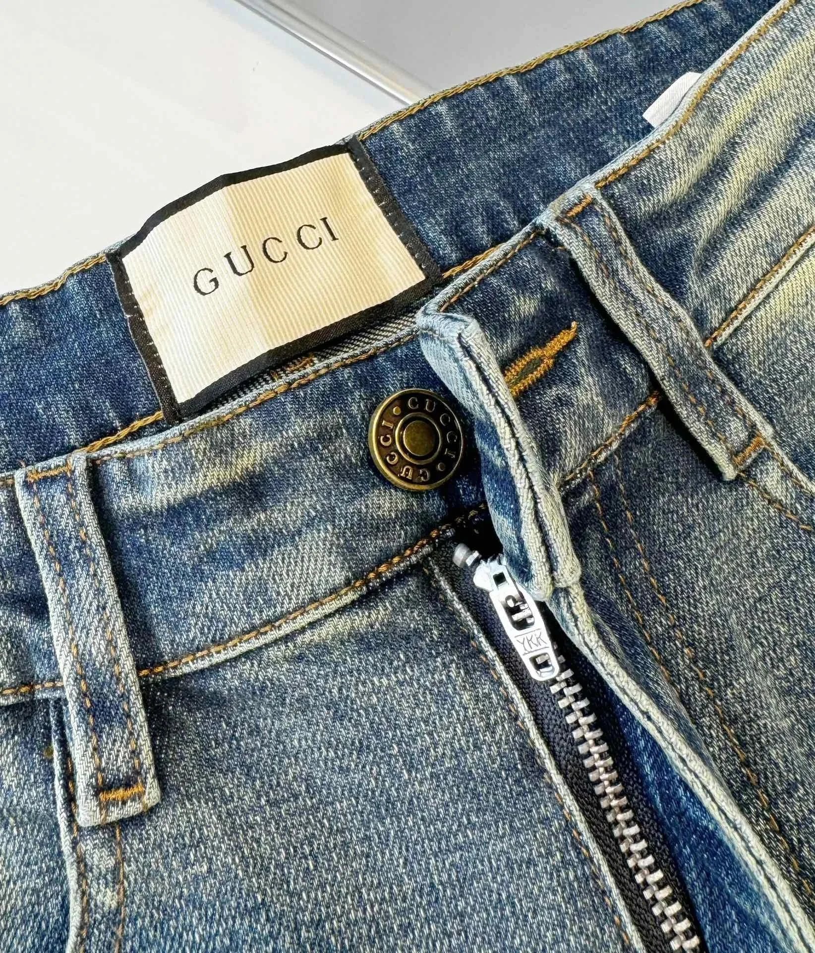 Gucci GG Logo Embroidered Denim Jeans Blue - 6