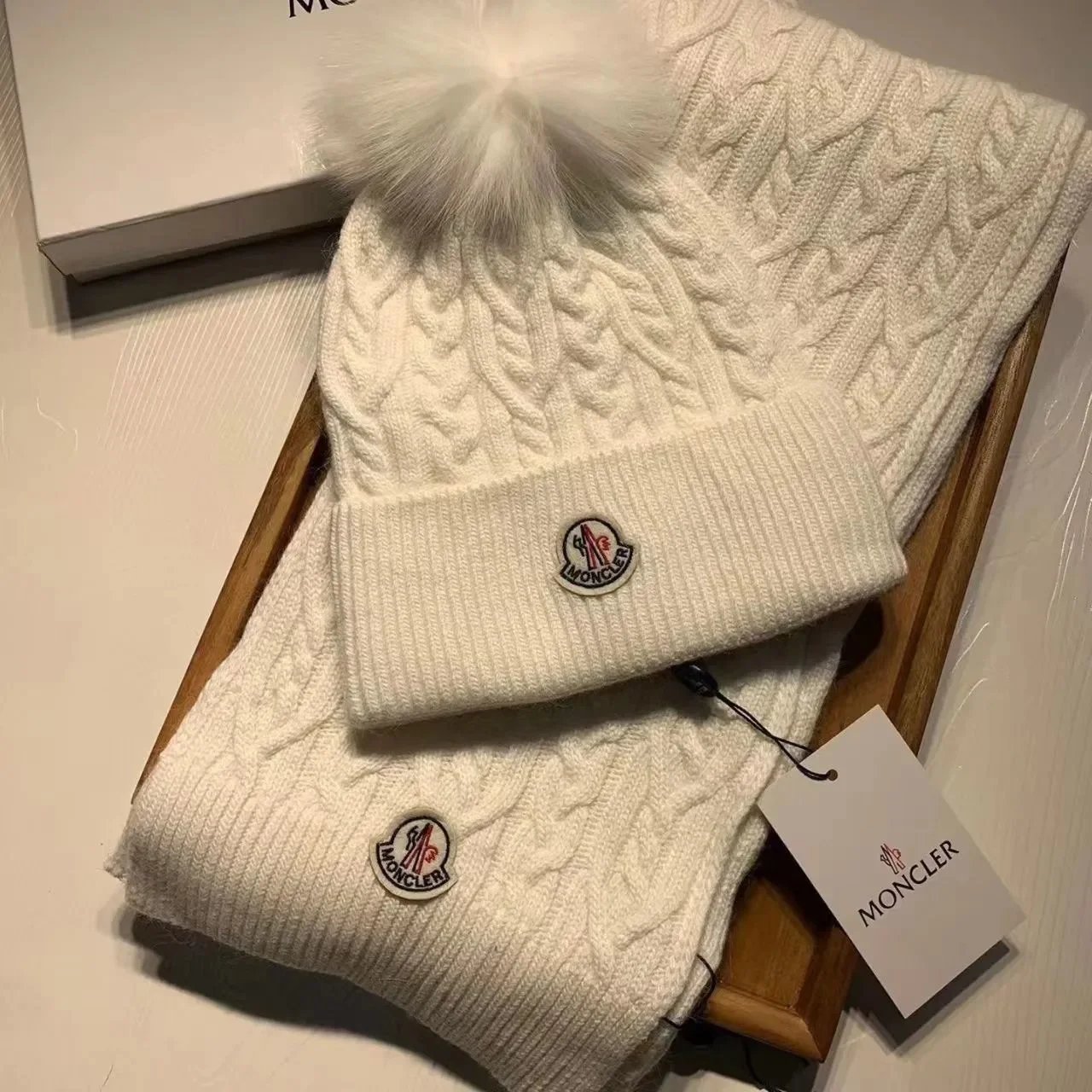 Moncler Knitted beanie, scarf and gloves set — 13