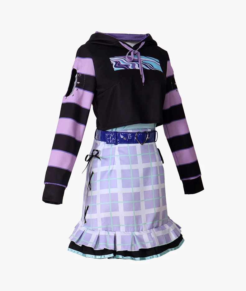 Design World Plan (Sai ) Cosplay Set Black Purple Plaid T-Shirt Skirt Ensemble - 30