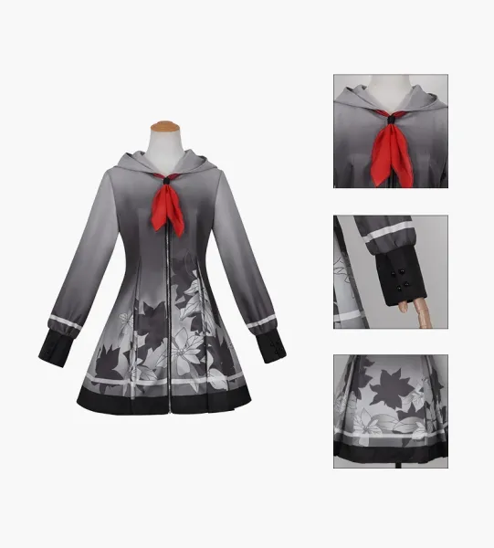Design Xiaoshan Ruixi Set Gray Dress with Bow and Belt Dress - 4