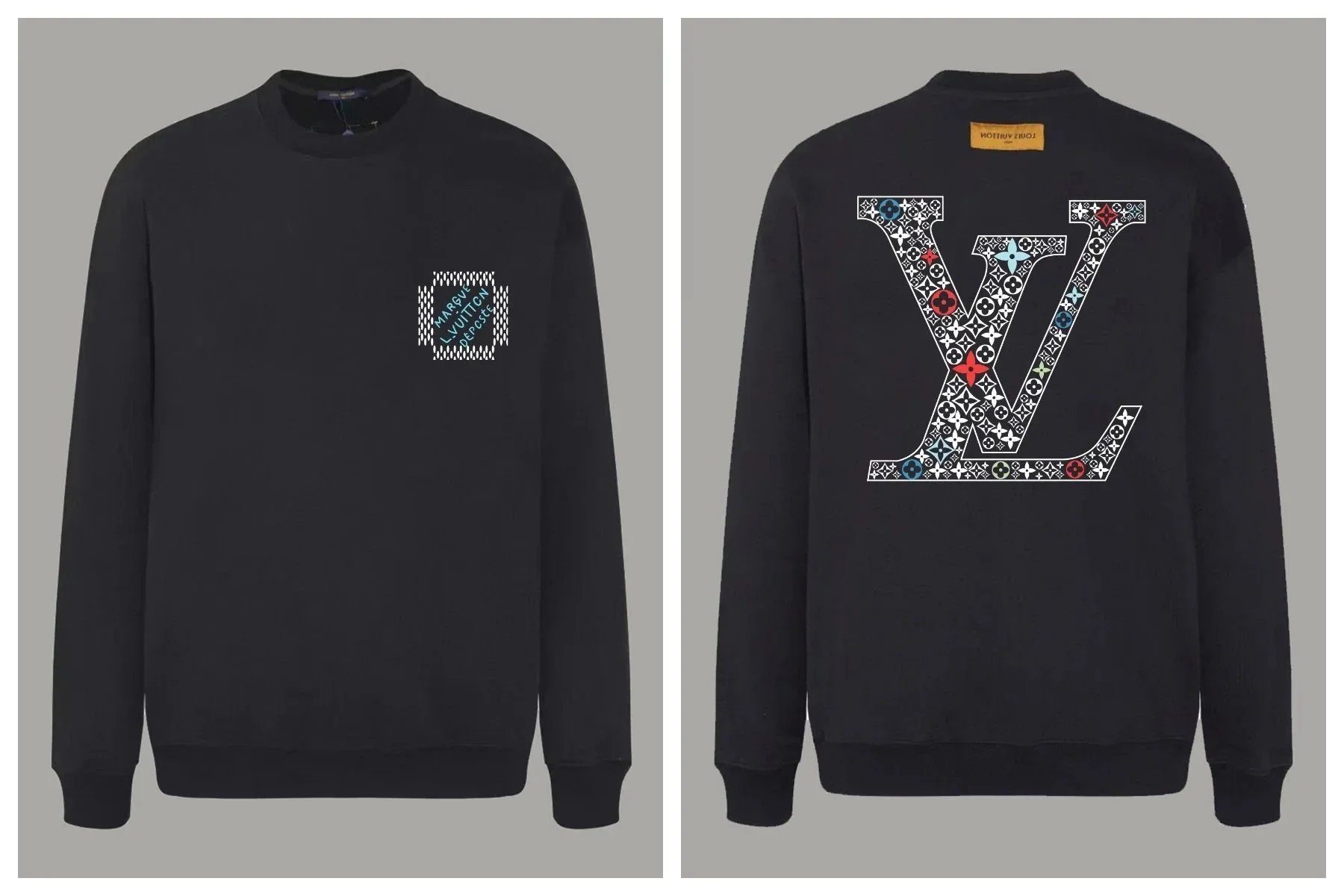 Louis Vuitton Knitwear Crew-Neck Logo Knit Sweater — Printed Crew-Neck Sweatshirt-Black