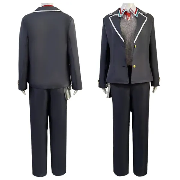 Design School Uniform Set Navy Gray Red White Blazer Pants Shirt Sweater Tie Bag - 9