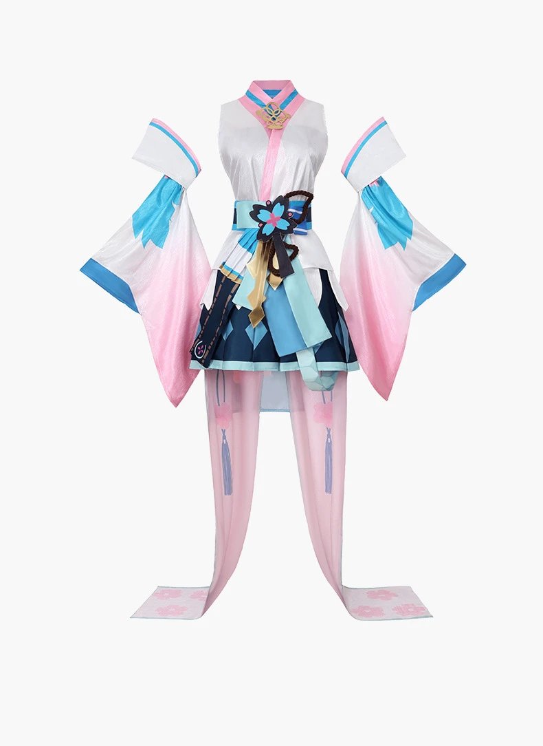 Design Cosplay Costume Set Pink and Blue Kimono-Style Outfit - 5