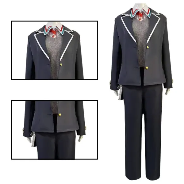 Design School Uniform Set Navy Gray Red White Blazer Pants Shirt Sweater Tie Bag - 14
