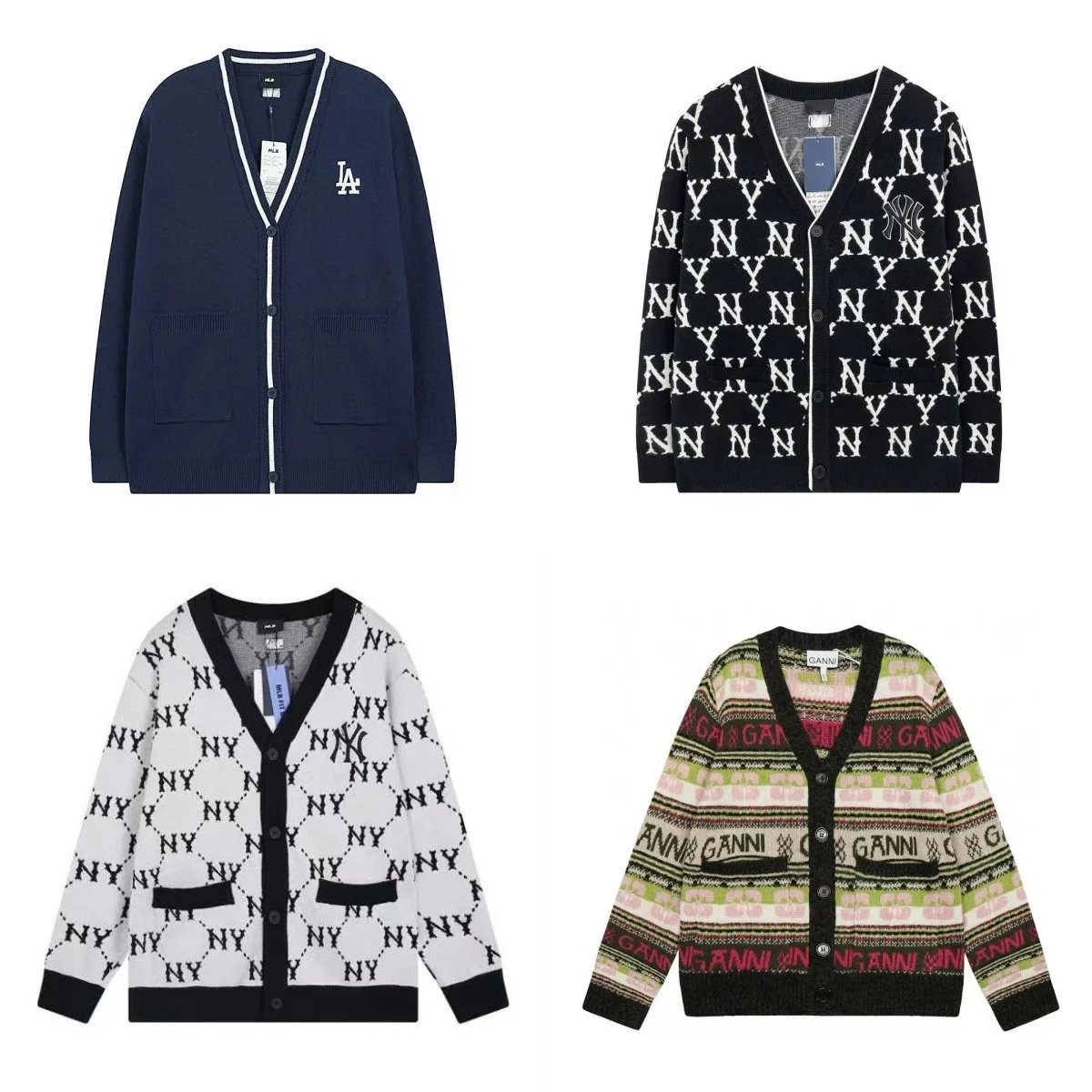 MLB New York Yankees All-Over Logo Cardigan Beige Knit Cardigan - 3