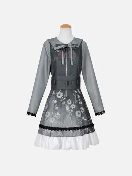 Design Xiaoshan Ruixi Set Gray Dress with Bow and Belt Dress - 23