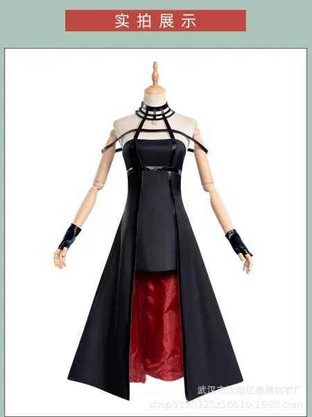 Design Gothic Punk Black Mesh-Trimmed Jumpsuit Set with Gold Accessories Dress - 11
