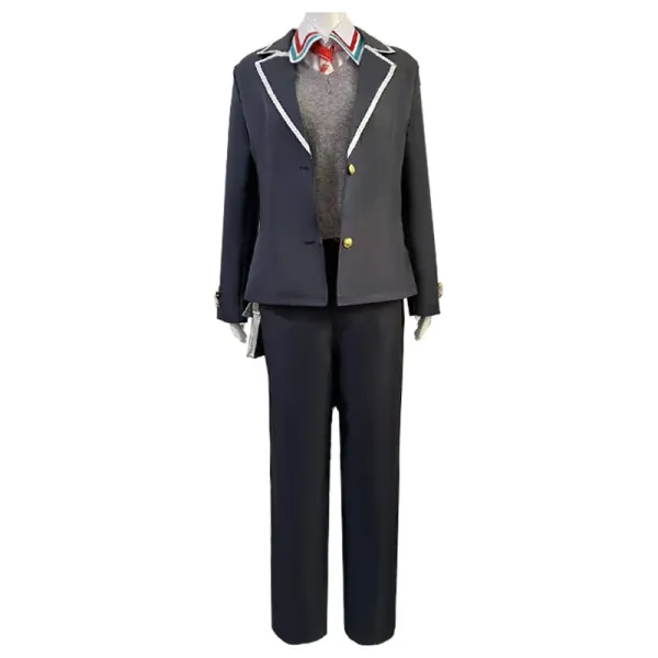 Design School Uniform Set Navy Gray Red White Blazer Pants Shirt Sweater Tie Bag - 7