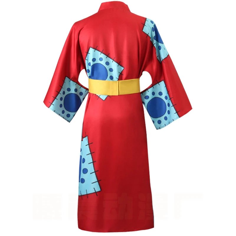 Design Red Kimono-Style Robe with Blue Floral Pattern Sleepwear - 9