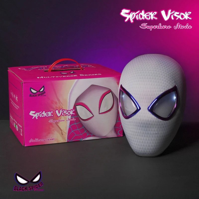Spider-Man Uncategorized Electronic Movable-Eye Costume Mask — Advanced Gwen-electric-ring remote control-gift box packaging